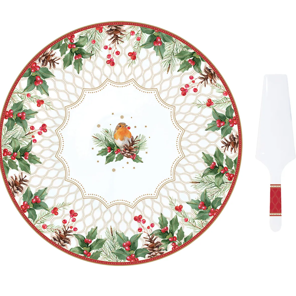 Easy Life Assiette à gâteau avec pelle de service CHRISTMAS BERRIES> Noël|Services De Table En Porcelaine