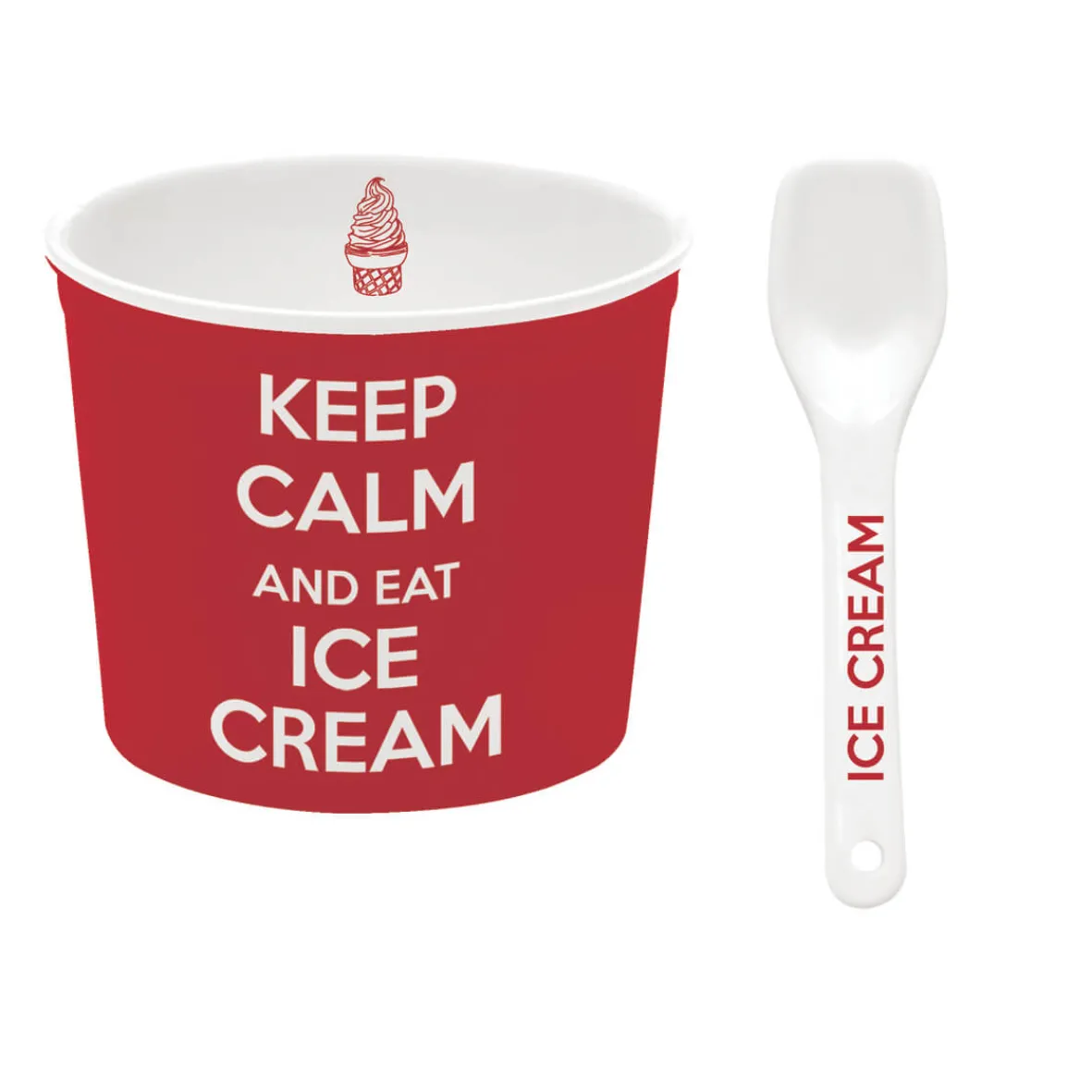 Easy Life Bol à glace avec cuillère, dans une boîte Keep CALM AND EAT ICE CREAM RED> Services De Table En Porcelaine