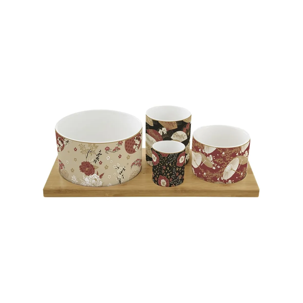 Easy Life Ensemble apéritif avec 4 bols et plateau en bambou KIMONO> Coffret Cadeau|Services De Table En Porcelaine