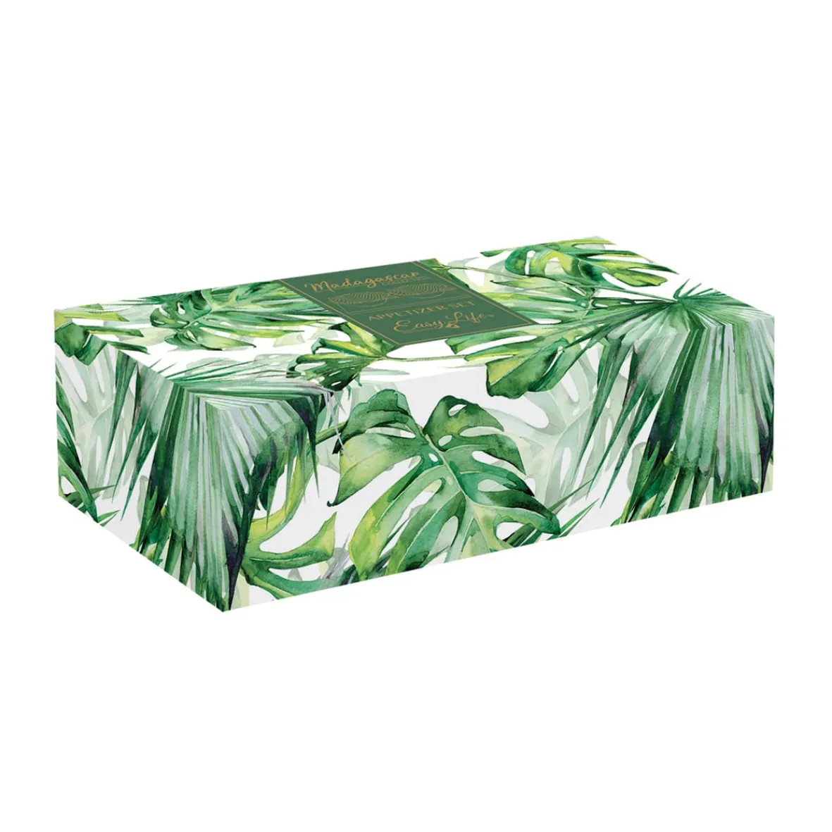 Easy Life Ensemble apéritif avec plateau en bambou et 2 bols en porcelaine en forme de feuille MADAGASCAR> Moderne|Services De Table En Porcelaine