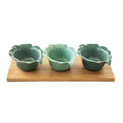 Easy Life Ensemble apéritif avec plateau en bambou et 2 bols en porcelaine en forme de feuilleCarre MADAGASCAR> Moderne|Services De Table En Porcelaine​