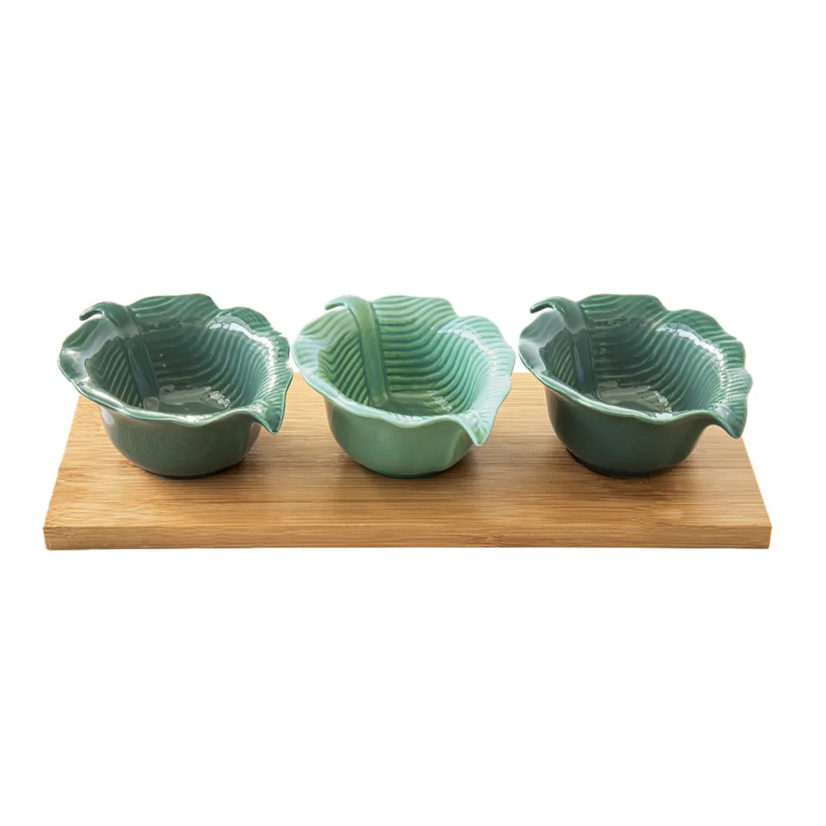 Easy Life Ensemble apéritif avec plateau en bambou et 2 bols en porcelaine en forme de feuilleCarre MADAGASCAR> Moderne|Services De Table En Porcelaine