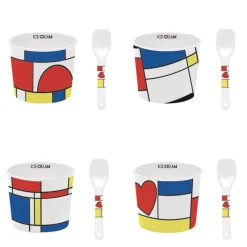 Easy Life Ensemble de 4 bols à glace avec cuillères MONDRIAN> Services De Table En Porcelaine