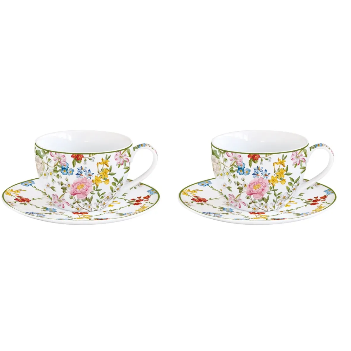 Easy Life Ensemble de 2 petites tasses à café avec soucoupes GARDEN DREAMS> Romantique|Petit Dejeuner