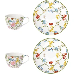 Easy Life Ensemble de 2 petites tasses à café avec soucoupes GARDEN DREAMS> Romantique|Petit Dejeuner