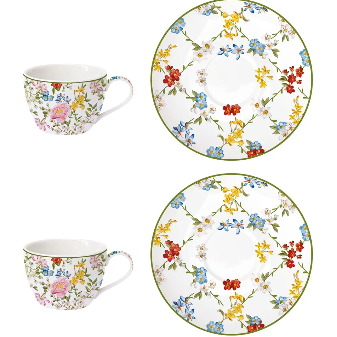 Easy Life Ensemble de 2 petites tasses à café avec soucoupes GARDEN DREAMS> Romantique|Petit Dejeuner