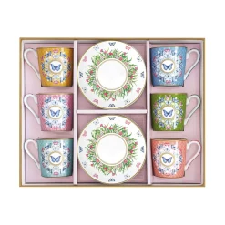 Easy Life Ensemble de 6 petites tasses à café avec soucoupes SPRING PARADE> Romantique|Petit Dejeuner