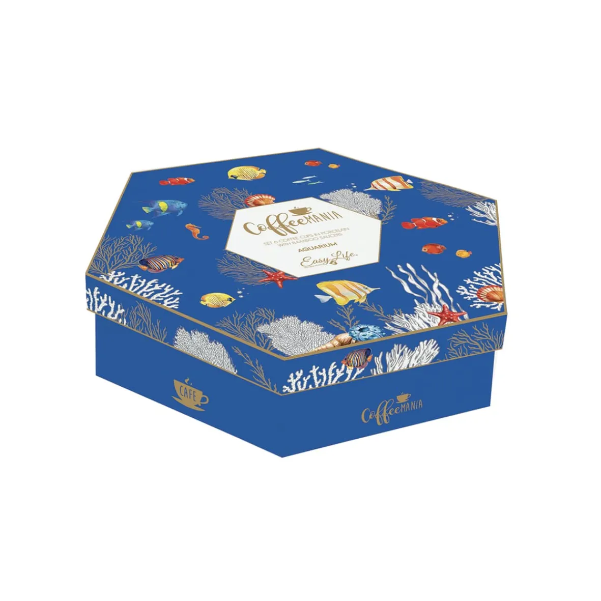 Easy Life Ensemble de 6 petites tasses à espresso avec soucoupes en bambou AQUARIUM> Coffret Cadeau|Petit Dejeuner