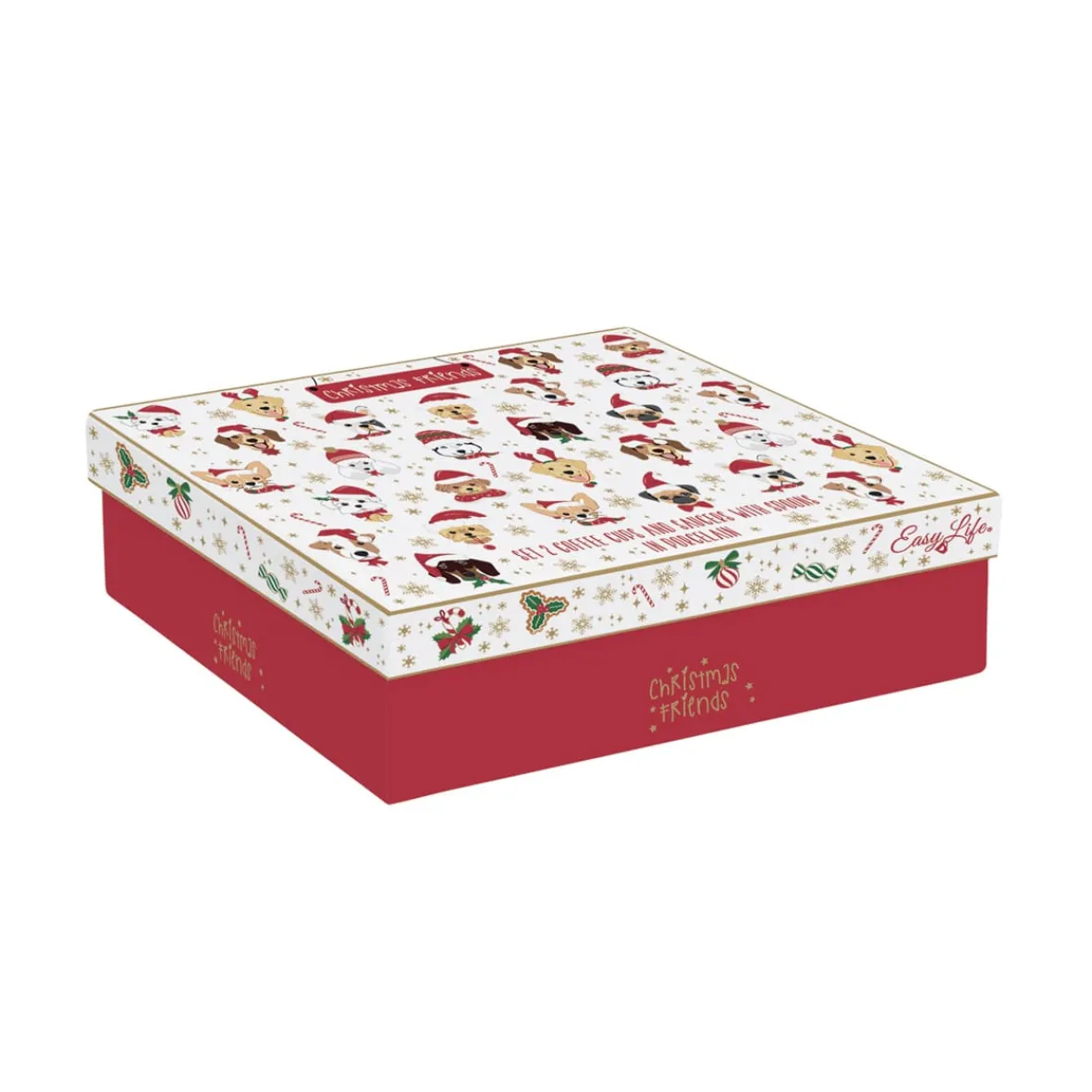 Easy Life Ensemble de 2 petites tasses à espresso avec soucoupes et cuillères CHRISTMAS FRIENDS DOGS> Noël|Petit Dejeuner