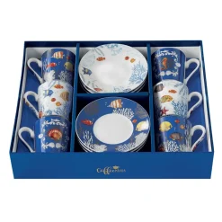 Easy Life Ensemble de 6 petites tasses à espresso avec soucoupes AQUARIUM> Coffret Cadeau|Petit Dejeuner