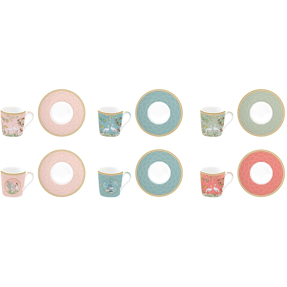 Easy Life Ensemble de 6 petites tasses à espresso de 100 ml avec soucoupes JARDIN DE REVES> Nature|Petit Dejeuner