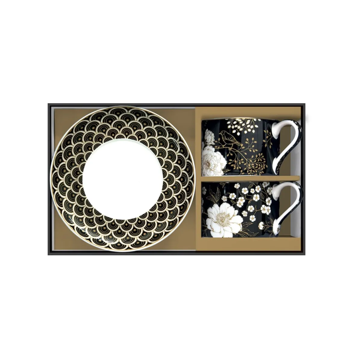 Easy Life Ensemble de 2 tasses avec soucoupes ART DECO & FLOWERS> Coffret Cadeau|Petit Dejeuner