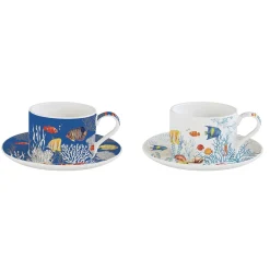Easy Life Ensemble de 2 tasses avec soucoupes AQUARIUM> Coffret Cadeau|Petit Dejeuner