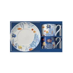 Easy Life Ensemble de 2 tasses avec soucoupes AQUARIUM> Coffret Cadeau|Petit Dejeuner