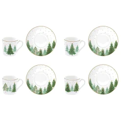 Easy Life Ensemble de 4 tasses à café avec soucoupe FESTIVE TREES> Petit Dejeuner|Festive Trees