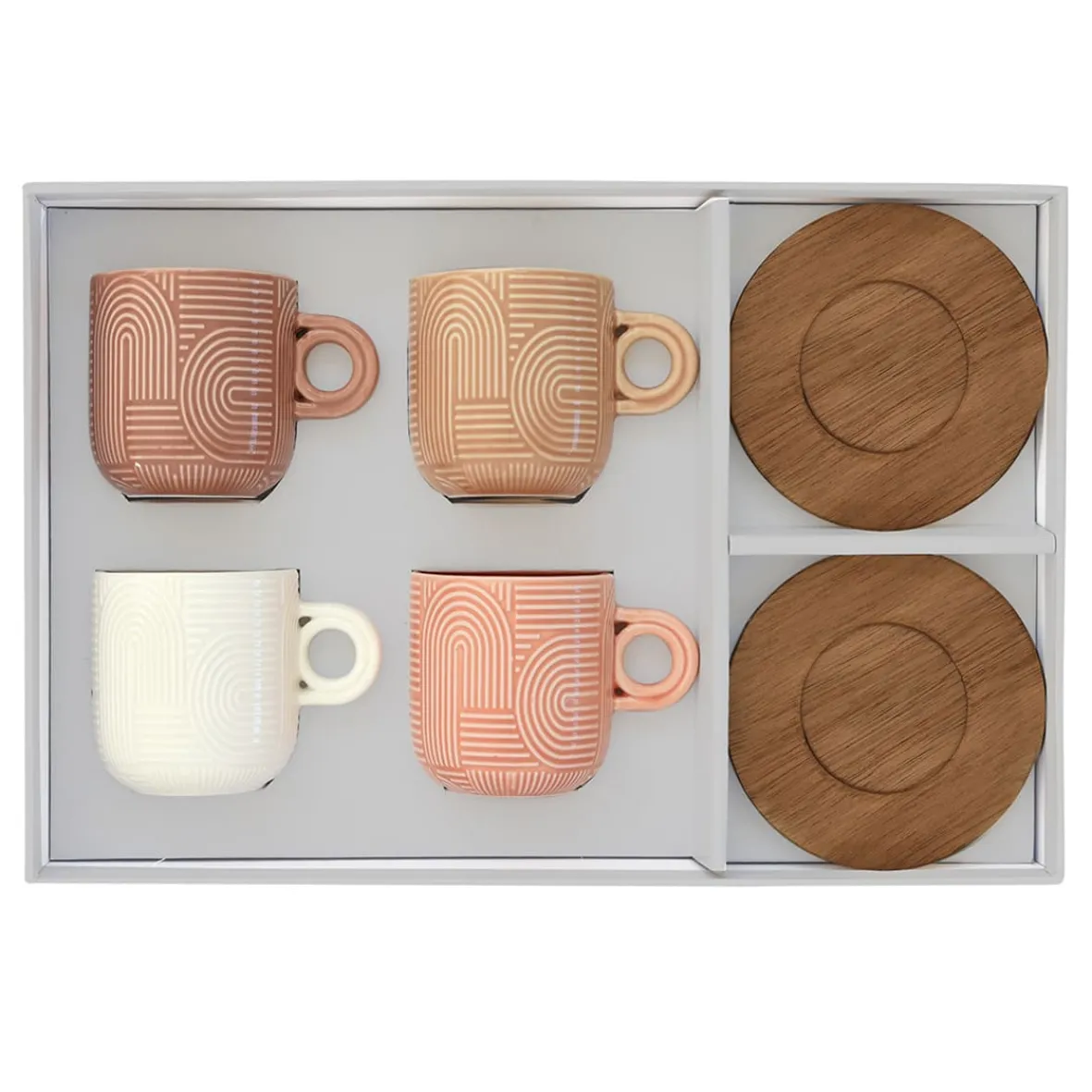 Easy Life Ensemble de 4 tasses à café avec soucoupe TAKE A LOOP ASS.7> Quotidienne|Petit Dejeuner