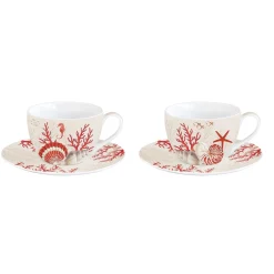 Easy Life Ensemble de 2 tasses à café avec soucoupes CORAL REEF> Petit Dejeuner|Coral Reef