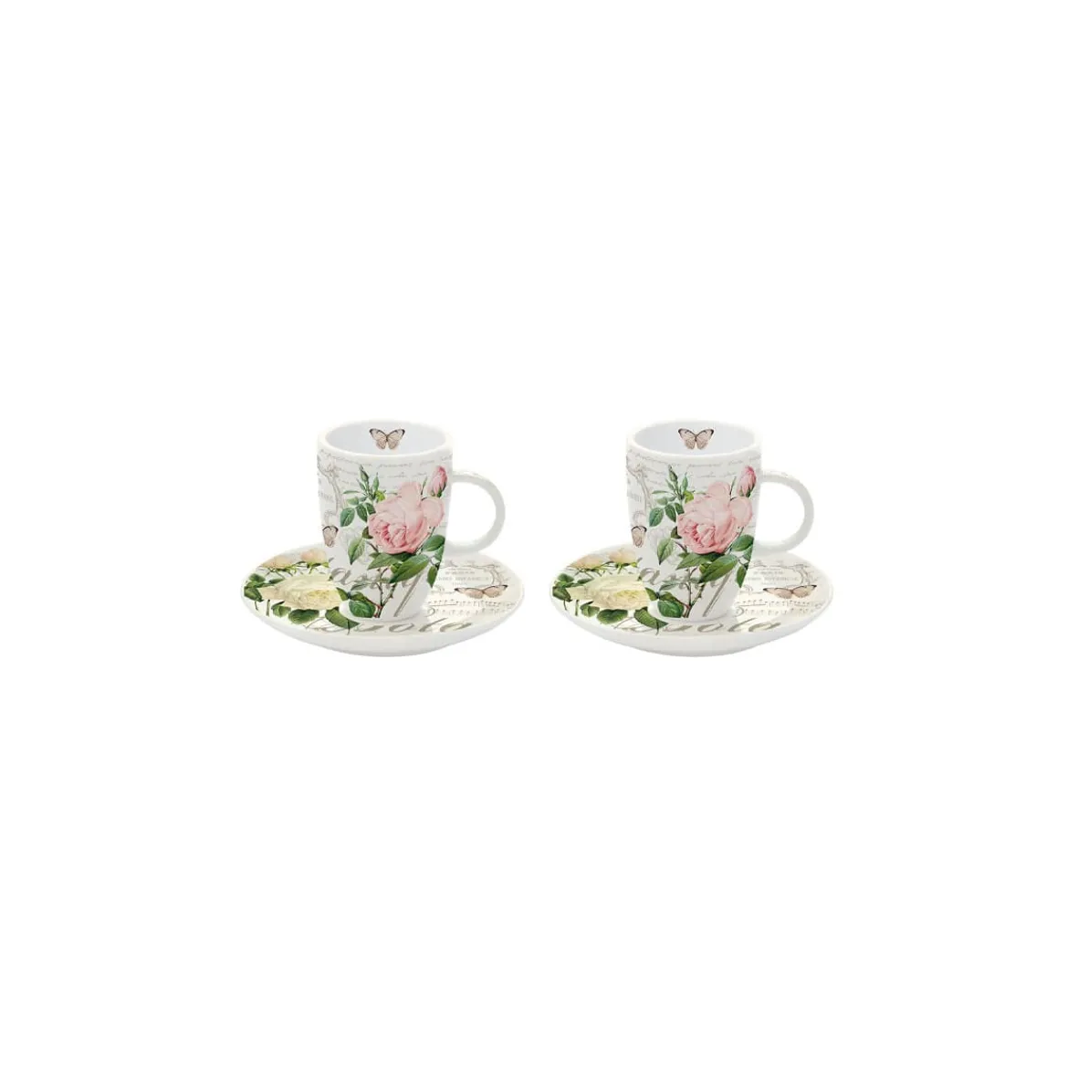 Easy Life Ensemble de 2 tasses à café avec soucoupes JARDIN BOTANIQUE> Romantique|Petit Dejeuner