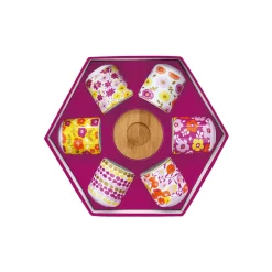 Easy Life Ensemble de 6 tasses à espresso avec soucoupes , 110 ml En Bambou FLOWER POWER YELLOW> Petit Dejeuner