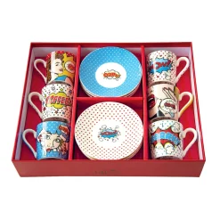 Easy Life Ensemble de 6 tasses à espresso de 100 ml avec soucoupesPOP ART> Coffret Cadeau|Petit Dejeuner