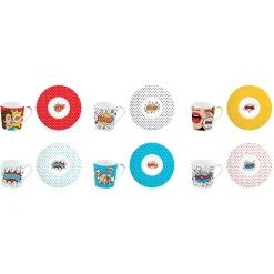 Easy Life Ensemble de 6 tasses à espresso de 100 ml avec soucoupesPOP ART> Coffret Cadeau|Petit Dejeuner