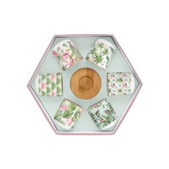 Easy Life Ensemble de 6 tasses à espresso de 110 ml avec soucoupes en bambou Wild TROPICAL> Coffret Cadeau|Petit Dejeuner