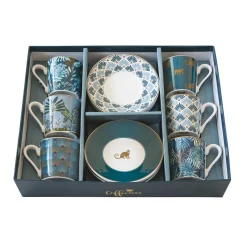 Easy Life Ensemble de 6 tasses à espresso de 100 ml avec soucoupes COFFEE Mania JUNGLE> Coffret Cadeau|Petit Dejeuner