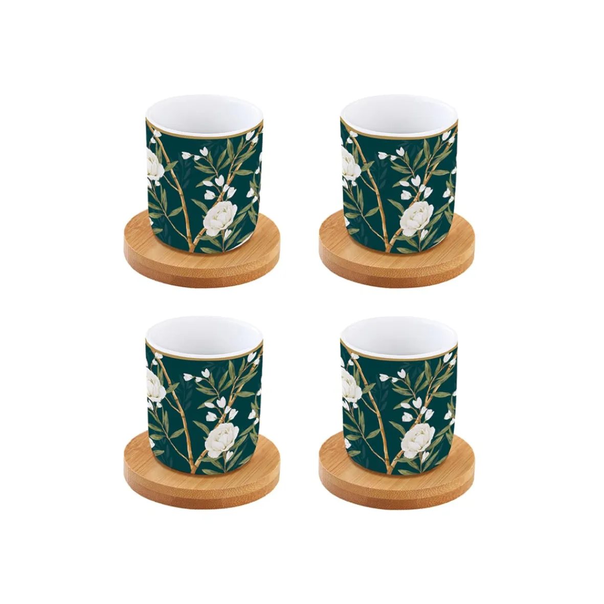 Easy Life Ensemble de 4 verres à café avec soucoupes ROYAL PEONIES> Petit Dejeuner|Royal Peonies