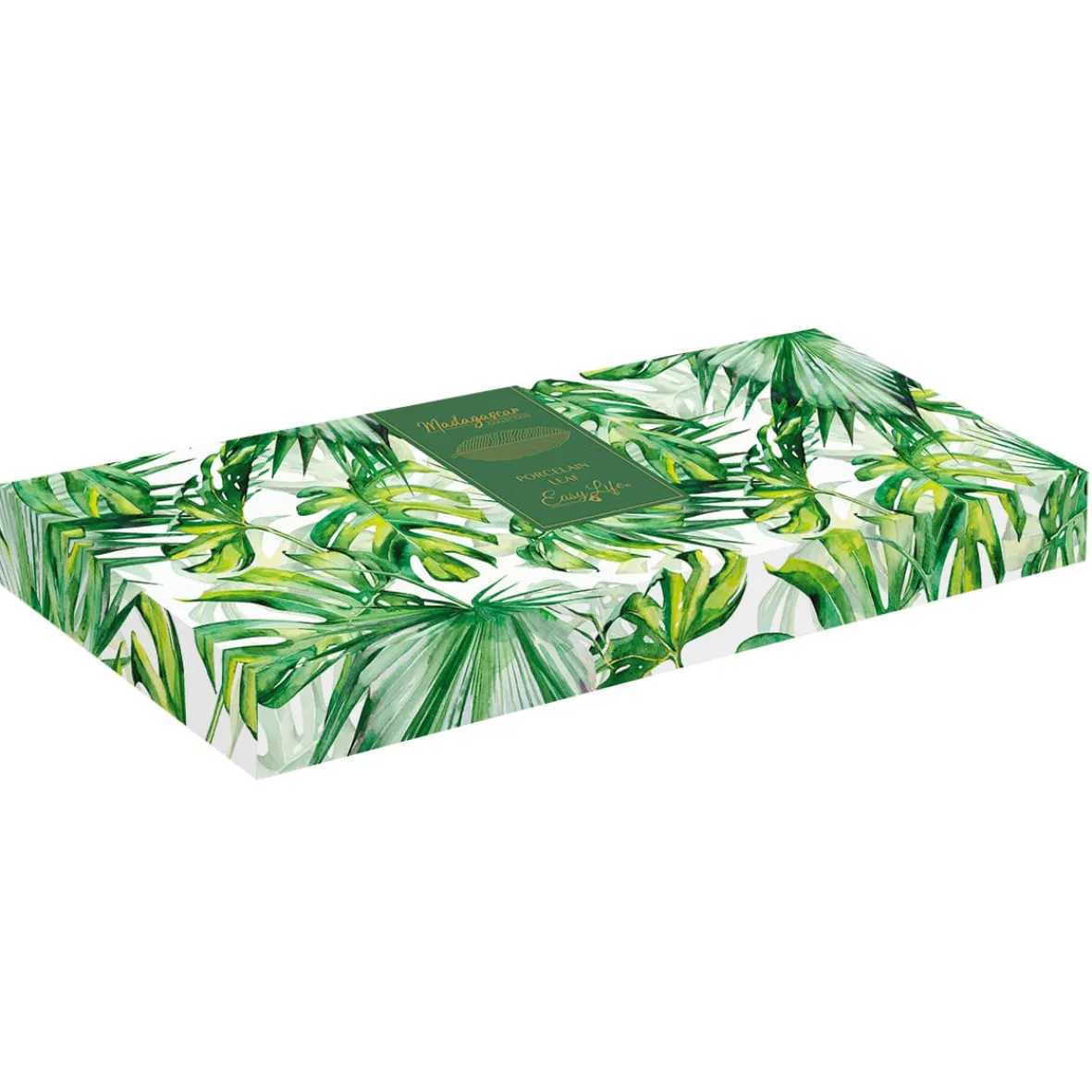 Easy Life Feuille en porcelaine 47×19 cm TROPICAL LEAVES GREEN> Moderne|Services De Table En Porcelaine