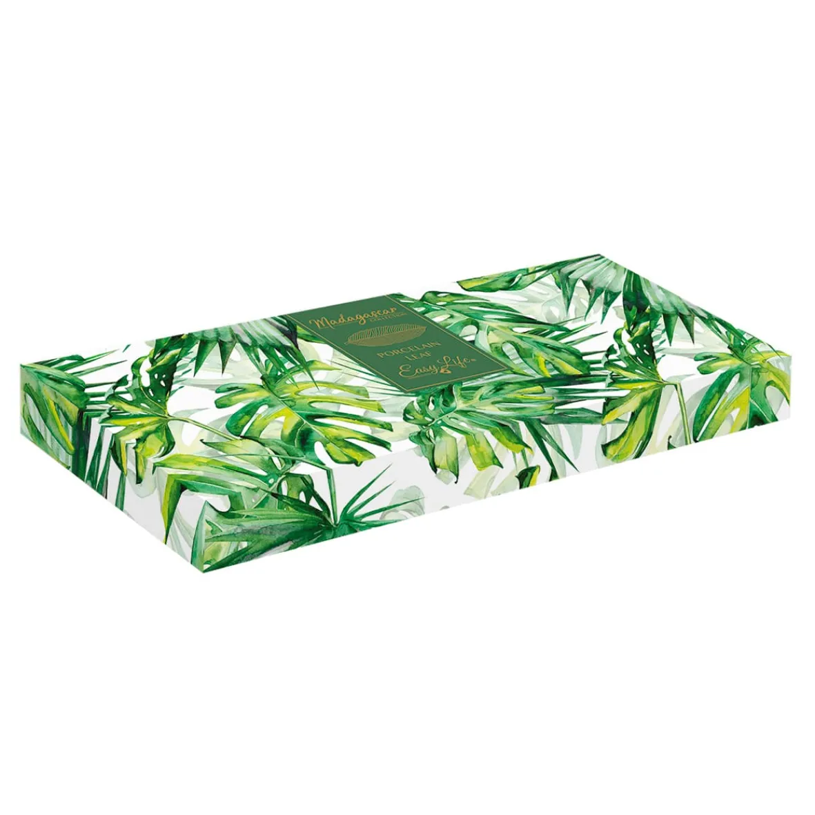 Easy Life Feuille en porcelaine 39×16 cmTROPICAL LEAVES GREEN> Moderne|Services De Table En Porcelaine