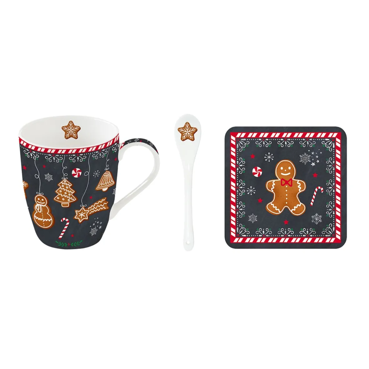 Easy Life Mug avec cuillère et sous-verre GINGERBREAD> Noël|Petit Dejeuner