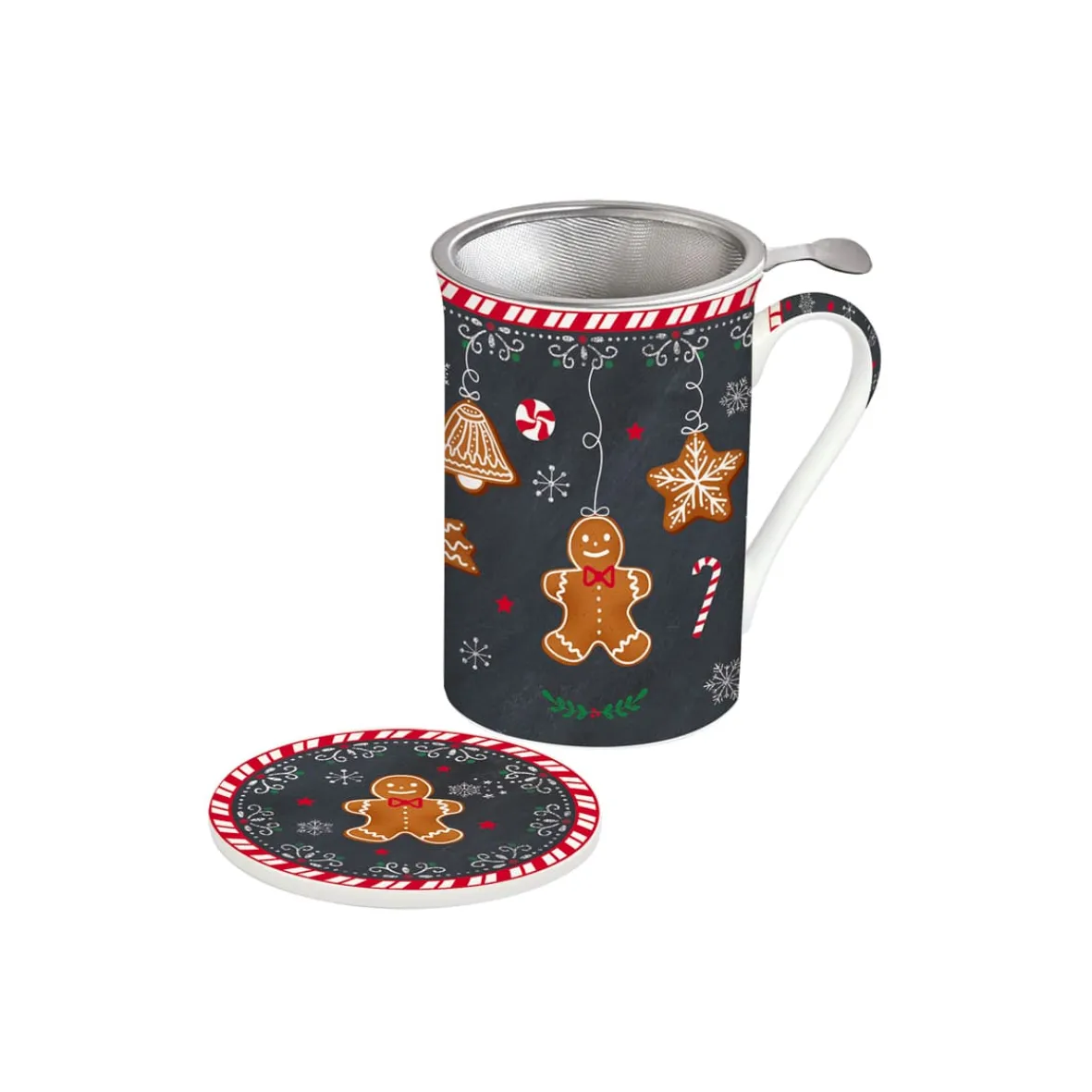 Easy Life Mug et sous-verre avec infuseur GINGERBREAD> Noël|Petit Dejeuner