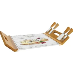 Easy Life Plateau à fromage 44×28 en bambou avec base en verre et 4 couteaux LES FROMAGES> Quotidienne|Cuisine