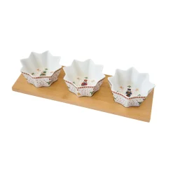 Easy Life Set apéritif avec 3 bols en porcelaine et support en bambou NUTCRACKER> Noël|Services De Table En Porcelaine​