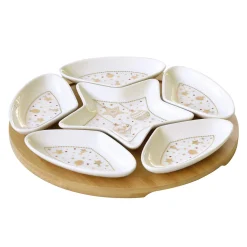 Easy Life Set apéritif Ø 25 cm avec 6 bols en porcelaine et base en bambouCHRISTMAS LIGHTs> Noël|Services De Table En Porcelaine​