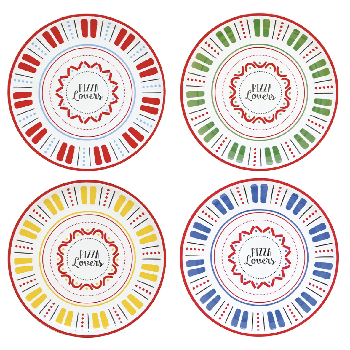 Easy Life Set de 4 assiettes à pizza PASTA & PIZZA LOVERS> Services De Table En Porcelaine|Pizza & Pasta Lovers