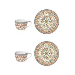 Easy Life Set de 2 tasses avec soucoupes MEDITERRANEO ORANGE> Petit Dejeuner