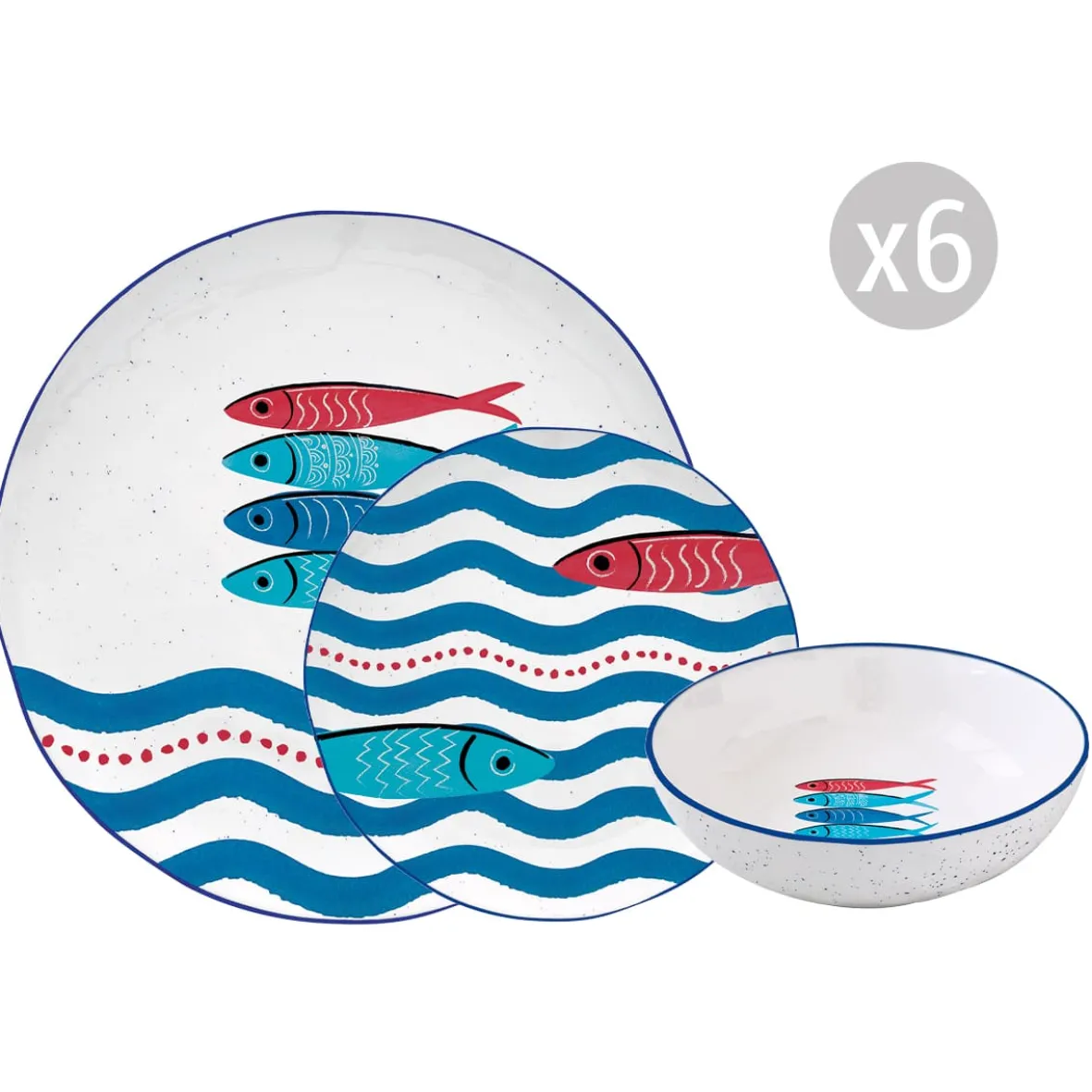 Easy Life Set de vaisselle 18 pcs SARDINE’S PARTY> Maritime|Services De Table En Porcelaine