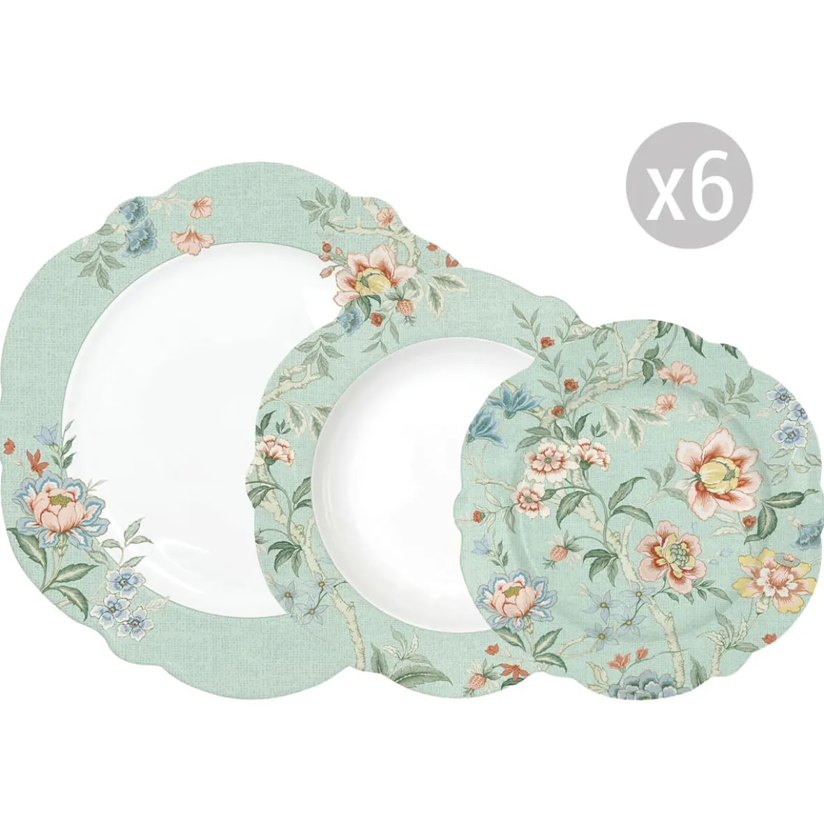 Easy Life Set de vaisselle 18 pcs ZEN GARDEN GREEN> Romantique|Services De Table En Porcelaine