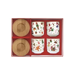 Easy Life Set de 4 verres à café avec soucoupes CHRISTMAS FRIENDS> Noël|Petit Dejeuner