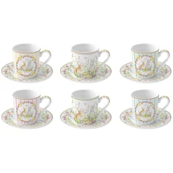 Easy Life Set 6 tasses à café avec soucoupe HAPPY EASTER> Petit Dejeuner|Happy Easter