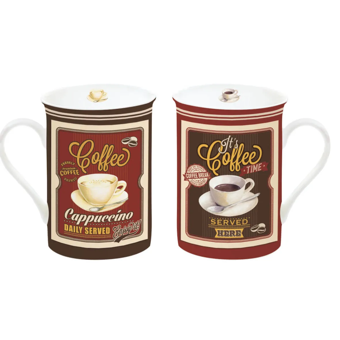 Easy Life Set 2 tasses de porcelainedans uneboîte en fer-blanc VINTAGE COFFEE> Petit Dejeuner