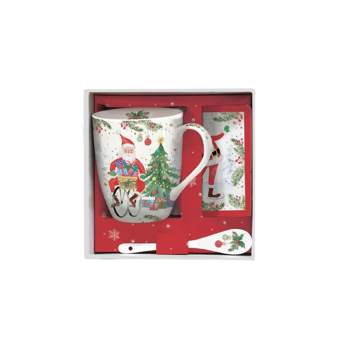 Easy Life Tasse et cuillère avec sous-verre JOYFUL SANTA> Noël|Petit Dejeuner