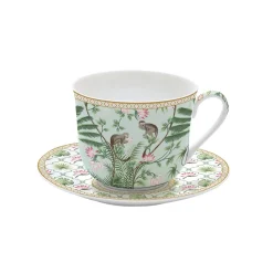Easy Life Tasse à petit-déjeuner avec assiette, 400 ml en porcelaine Wild TROPICAL> Coffret Cadeau|Petit Dejeuner