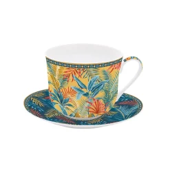 Easy Life Tasse à petit-déjeuner avec soucoupe 400 ml en porcelaine EQUATORIAL> Coffret Cadeau|Petit Dejeuner