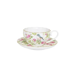 Easy Life Tasse à thé avec soucoupe, 200 ml en porcelaine SPRING TIME> Romantique|Petit Dejeuner