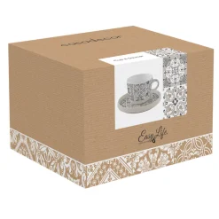 Easy Life Tasse à thé en porcelaine avec soucoupe, 250 ml Casa Decor GREY> Petit Dejeuner