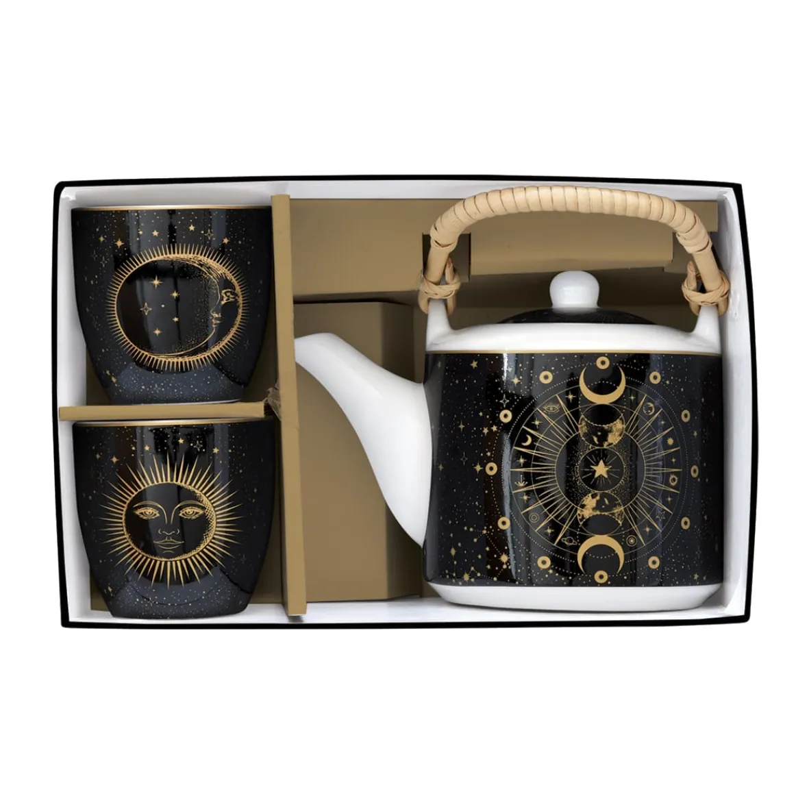 Easy Life Théière de 600 ml avec 2 tasses en porcelaine, dans une boîte cadeau CELESTIAL> Coffret Cadeau|Petit Dejeuner