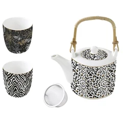 Easy Life Théière en porcelaine de 600 ml avec 2 petites tasses SAVANA> Coffret Cadeau|Petit Dejeuner