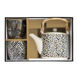 Easy Life Théière en porcelaine de 600 ml avec 2 petites tasses SAVANA> Coffret Cadeau|Petit Dejeuner